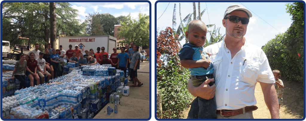 Mobile Attic Food Drive and Man With Baby Double Image