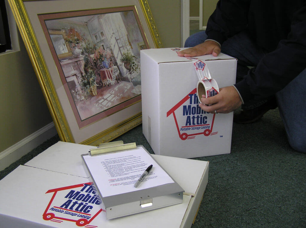 Small Mobile Attic Boxes with Picture in Frame and Clipboard