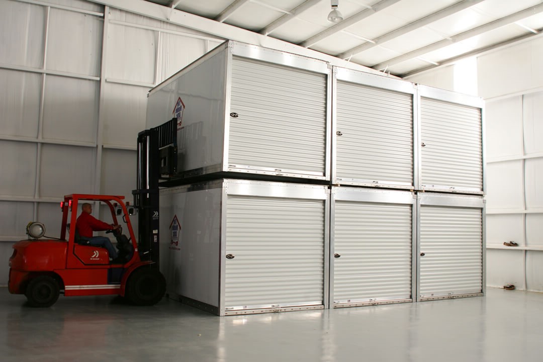 Stacked Mobile Attic Containers Indoor Flipped