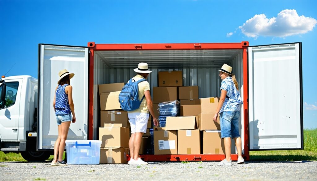 A family loading a portable storage container Image