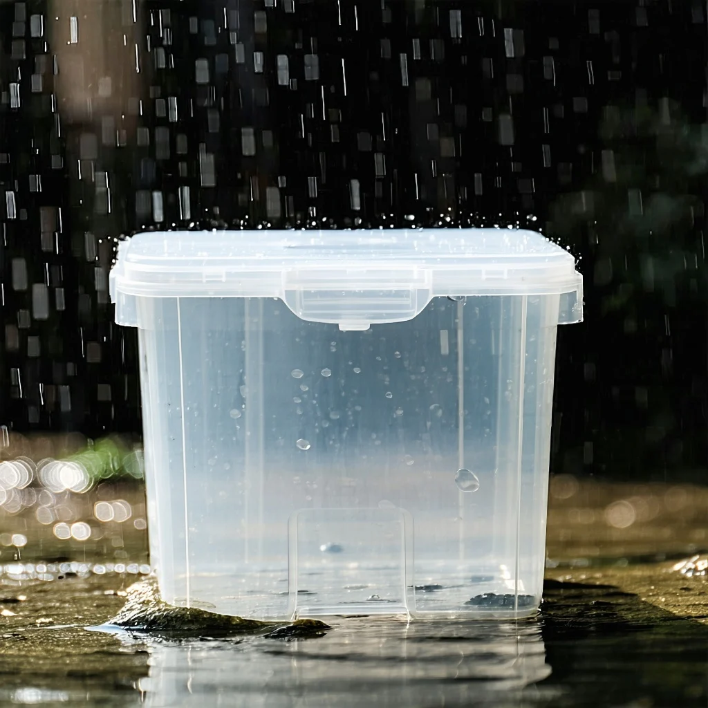 Sealed clear plastic box in humid and rainy weather in the United States