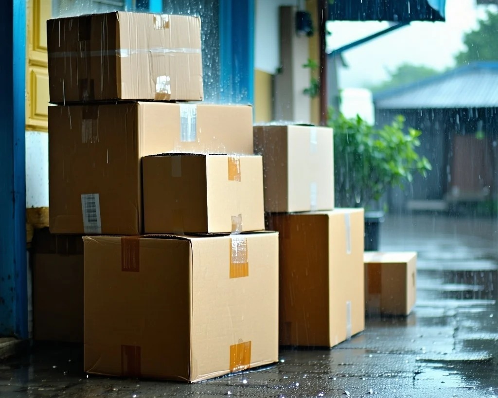 Boxes in humid and rainy weather in the United States Cropped