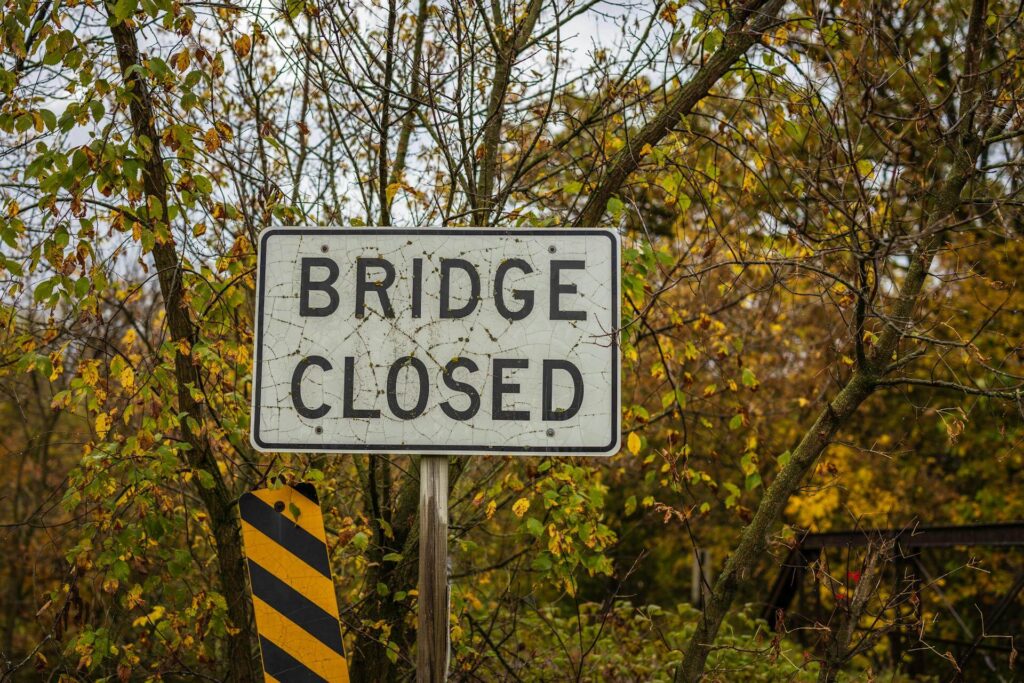 Bridge Closed Sign in Forest